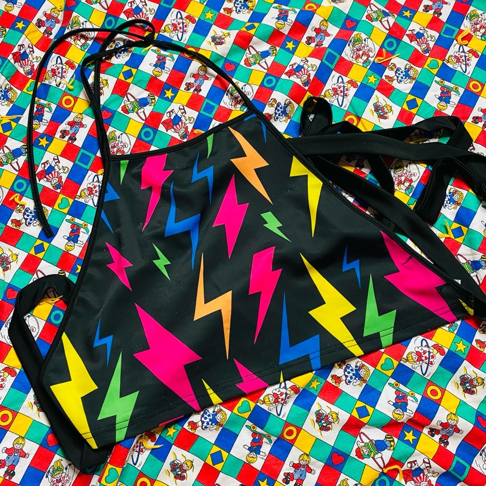 Club exx neon lightning tie crop top
